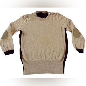 J Crew Wool Cashmere Sweater L Beige Burgundy Elbow Patch Colorblock Pullover